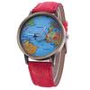 Women's World Map Dial Denim Fabric Strap Analog Quartz Students Wrist Watch