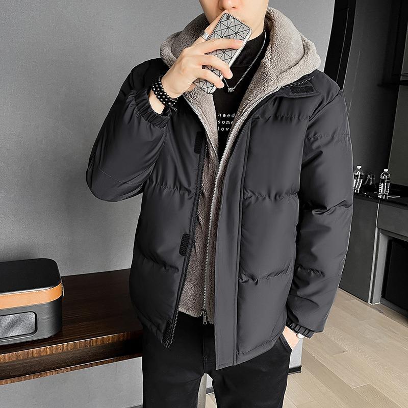 Large size men's fake two-piece cotton-padded clothes men's winter loose thickened fleece cotton-padded jacket hooded cotton-padded clothes