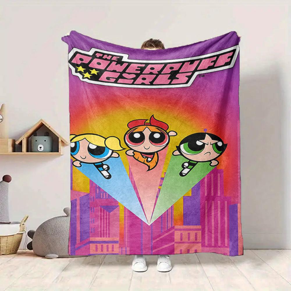 1pc Powerpuff Girls Blanket Lightweight Flannel Throw For Sofa, Bed, Travel, Camping, Livingroom, Office, Couch, Chair, And Bed
