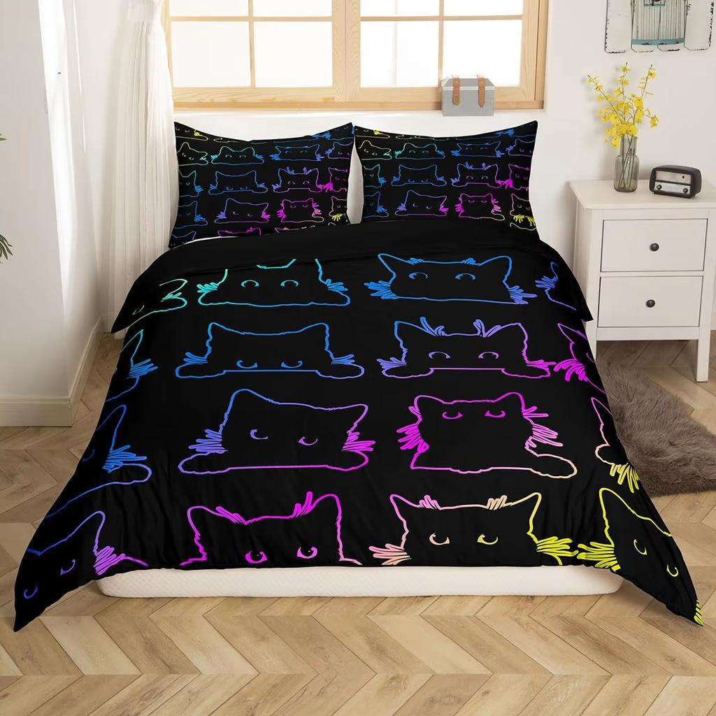 Cute Cat Duvet Cover Set Boys Girls Adults Animal Printed Bedding Set Pet Theme Comforter Cover Pet Quilt Covers with Pillowcase