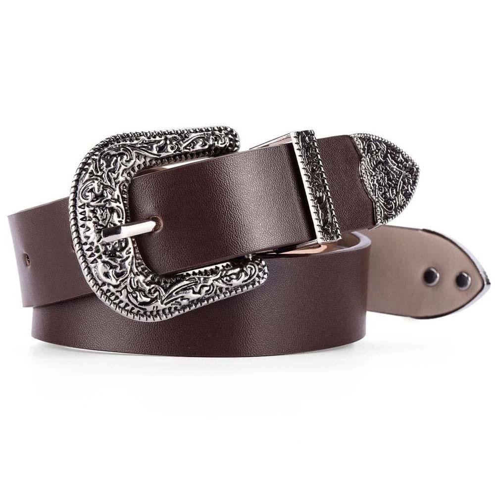 Cool Carved Buckle Belt American Style PU Vintage Waistband Fashion Double Buckle Waist Belt  Party