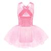 Kids Girls Glitter Sequins Criss Cross Back Ballet Dance Dress Tutu Skirted Leotard Ballerina Dancewear Costumes
