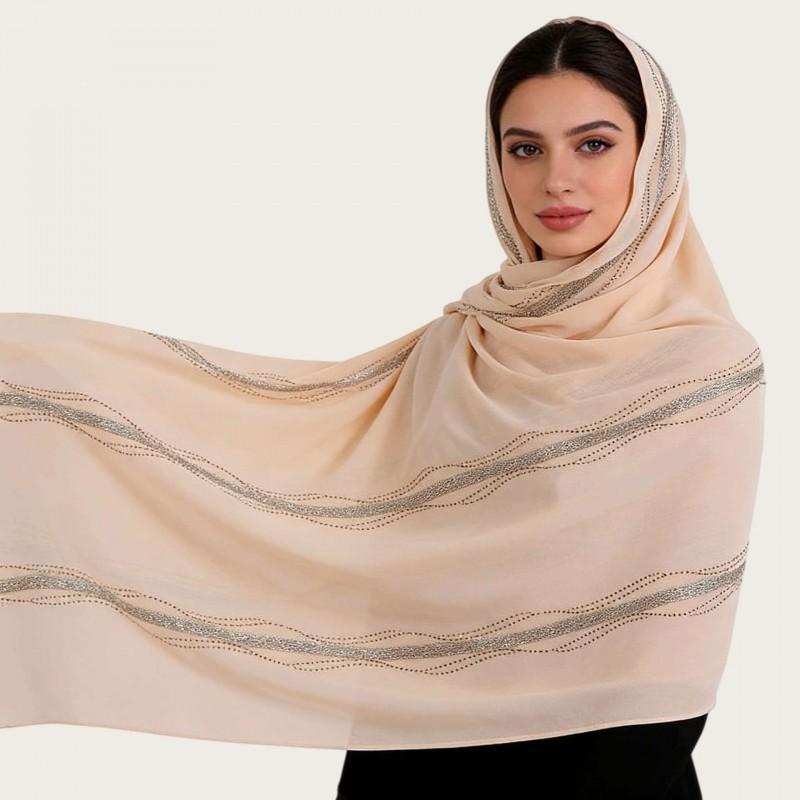 Womens Lightweight Chiffon Scarf With Pearl Embellishment Ethnic Print Wrap Shawl UV Protection Cover Head Accessory Daily Wear Travel