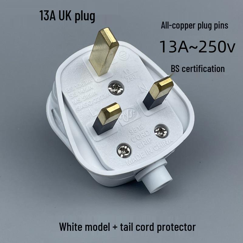 BS Certified UK 13A Square Pin Plug with Fuse, Hong Kong Version Power Cord Assembly.