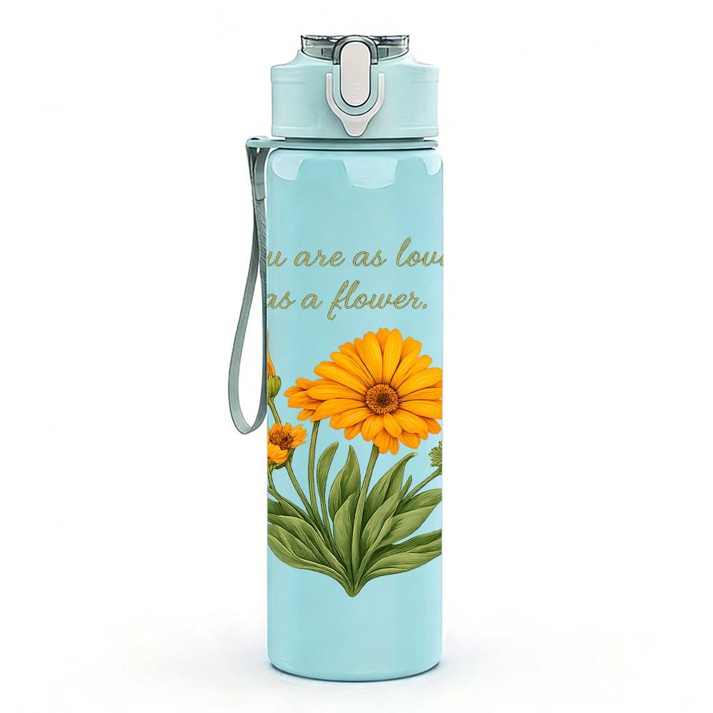 1PC Yellow Wildflower Bouquet 750ml Color Plastic Sports Water Bottle Leakproof Suitable for Sports Office Home Use