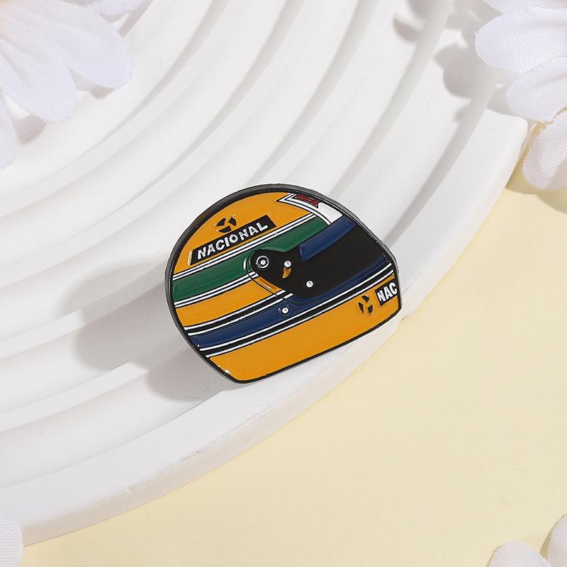 F1 Racing Driver Enamel Pins Custom Ayrton Senna Helmet Brooches Lapel Badges Clothes Funny Jewelry Gift for Kids Friends