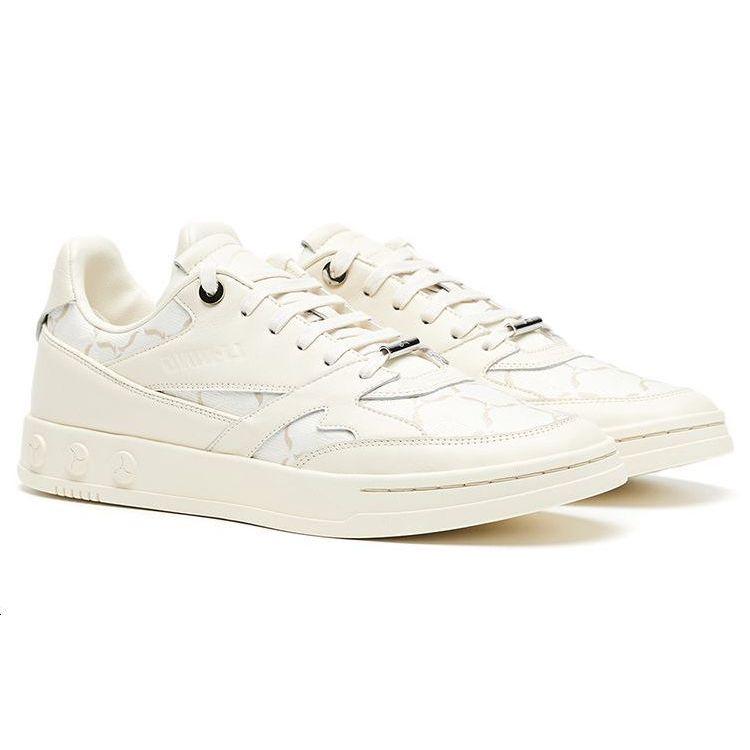 Li-Ning 1990 Leather Casual Retro Non-Slip Shock Absorbing Wear-Resistant Lightweight Low-Top Skate Shoes Men Sneakers Light-Yellow ALFR097-2