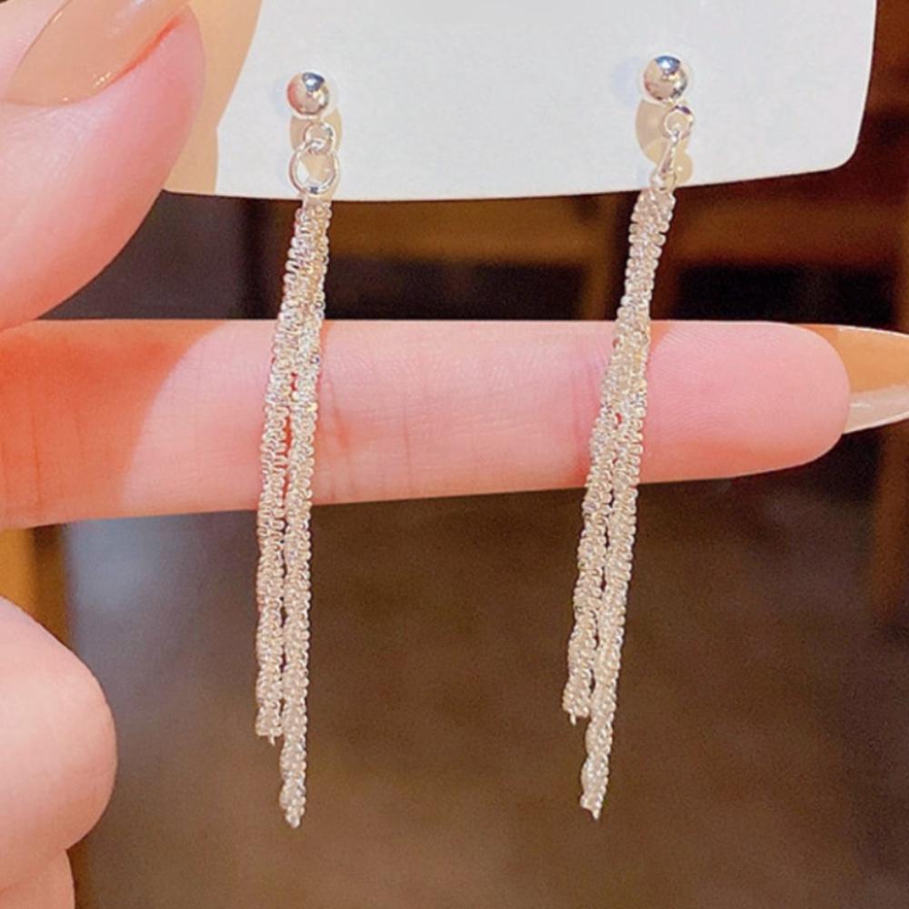 S925 Sparkling Screw Chain Long Drop Earrings – Haniel – From Korea