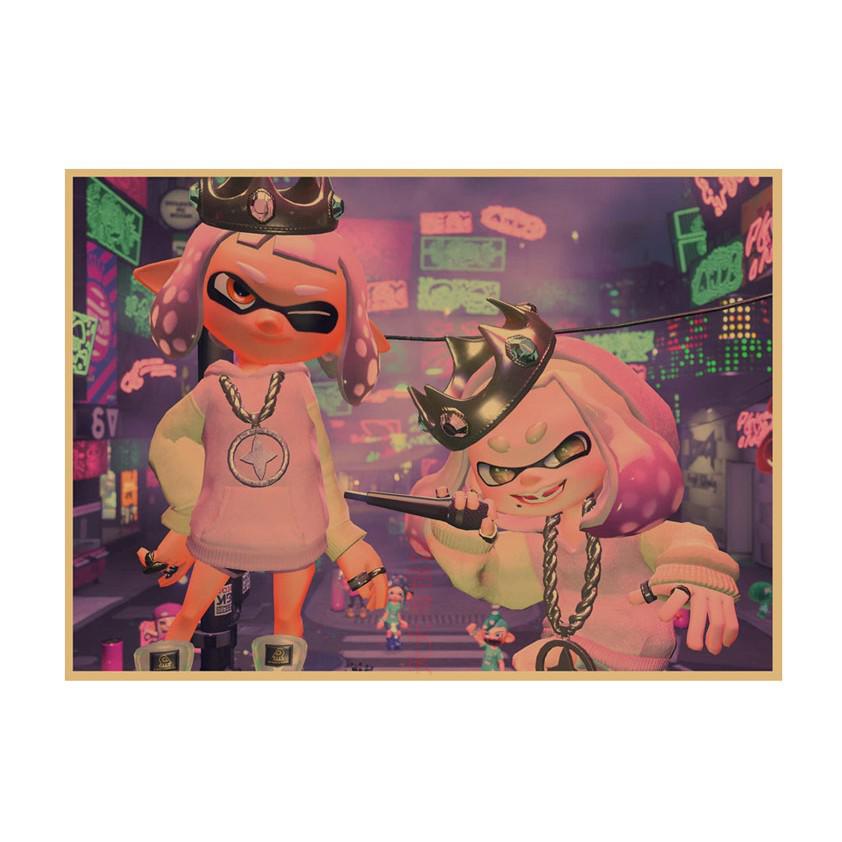 Splatoon Warriors Anime Poster - Retro Kraft Paper Wall Art for Game Rooms & Cafes