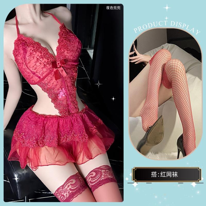 Sexy Lingerie Sexy Lace Open File One-piece Three-point Temptation Hot Pajama Skirt Uniform Suit Sexy Lingerie