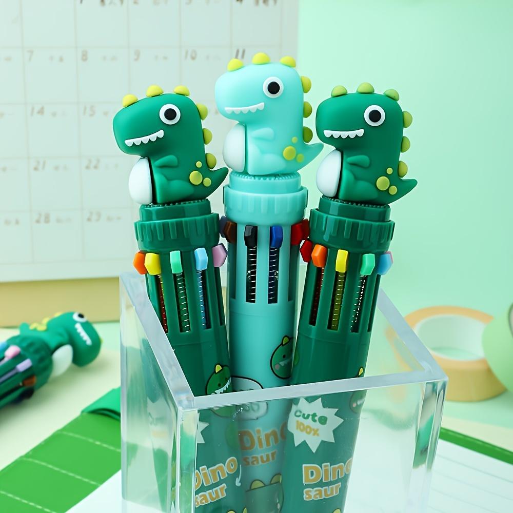 5pcs Dinosaur-Themed 10-Color Retractable Ballpoint Pen - Fun Creative Stationery Gift