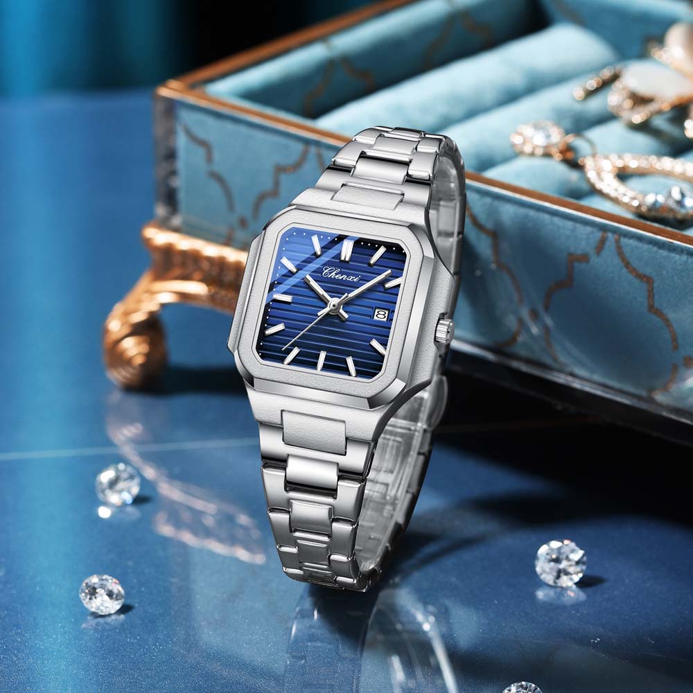 Chenxi Brand Men's Quartz Watch Square Stainless Waterproof Luminous Date Luxury Women's Wristwatch Male Clock Gift For Couple