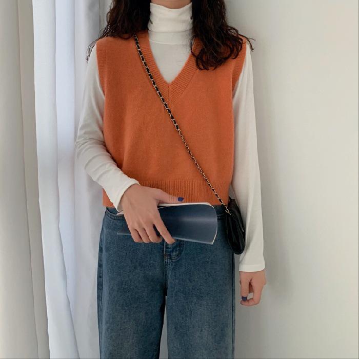 Women's V-Neck Knitted Vest Sweater - Autumn/Winter Sleeveless Layered Top