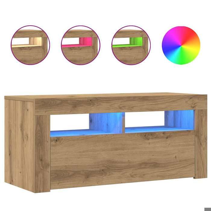 VidaXL Meuble TV avec lumières LED chêne artisanal bois d'ingénierie 856322