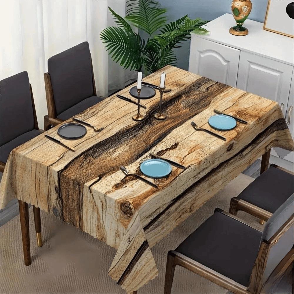 Square Printed Table Cover Rustic Wood Pattern Polyester Table Cloth  Outdoor Event