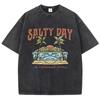 Coconut Tree Beach Printed Washed T-Shirts Cotton Tops Comfortable Distressed O-Neck T Shirts Summer Casual Man Clothes