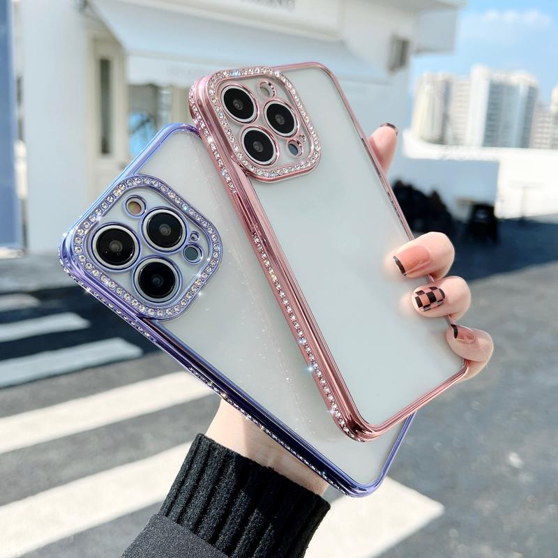 Mode-Flash-Bohrer-Kamera-Objektiv-Schutz, weiche Silikon-Handyhülle für iPhone 13 Pro Max 12, Diamant-Glitzer, klare Beschichtung