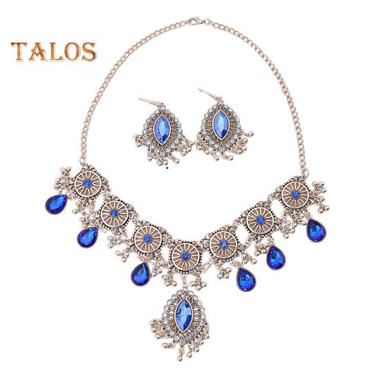 1 Set Necklace Earrings Set Rhinestone Decor Water Drop Bohemian Hollow Out Symmetric Polished Prom Party Wedding Party Bride Jewelry Set