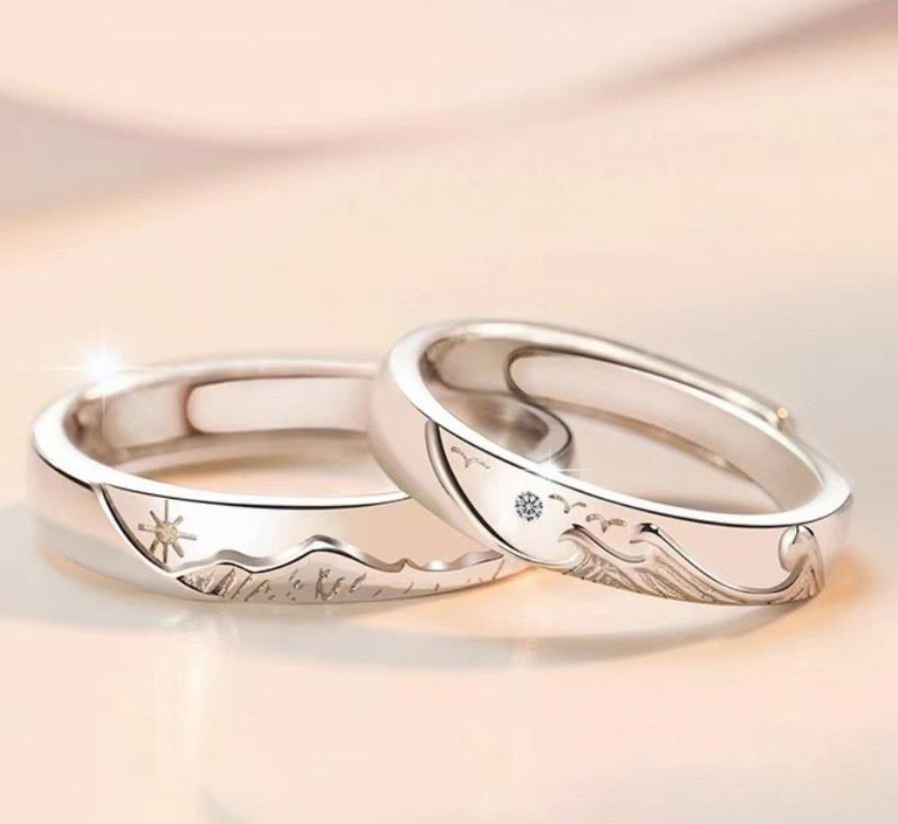 2pcs Couple 925 Sterling Silver Rings Sparkly Zircon for Women and Men Superior Luxury Wedding Jewelry Anniversary Gift