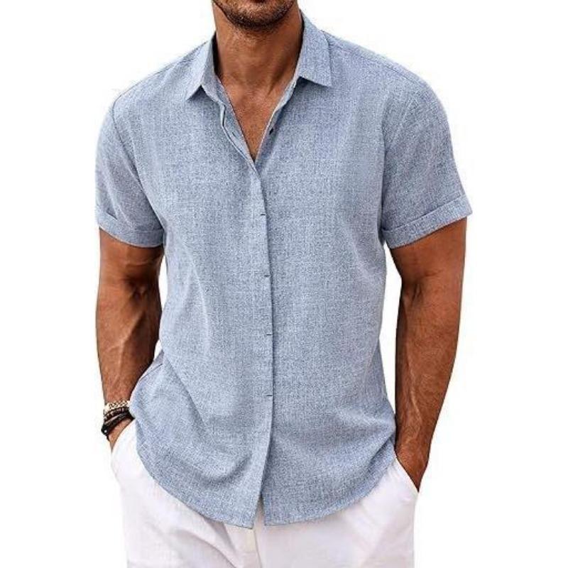Summer Men's Linen Short Sleeve Shirt Casual Button Down Versatile Simple Top