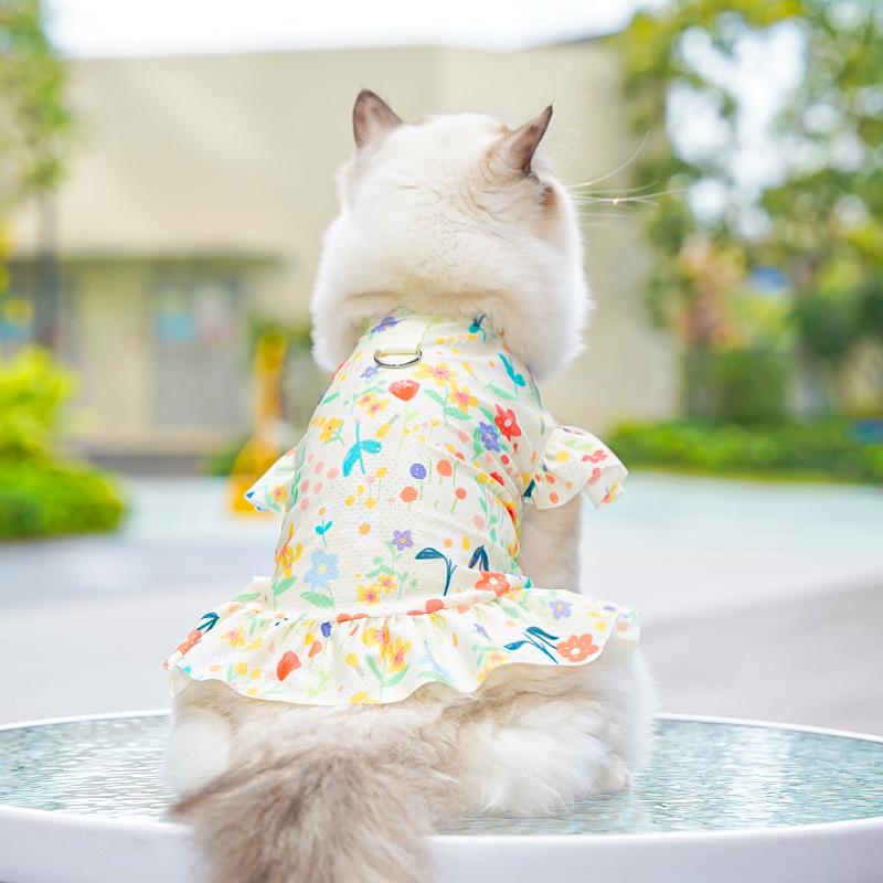 Ice Silk Cat Pet Cat ClothesBig Dog Dresses Spring and Summer Dog SuppliesFloral FreshShort-legged Cat