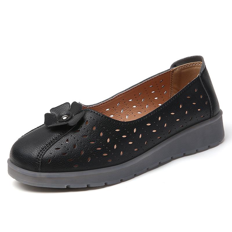 

Women s Breathable Perforated Leather Flats Flower Decor Slip-On Shoes Comfortable Non-Slip Casual Footwear 41 чорний