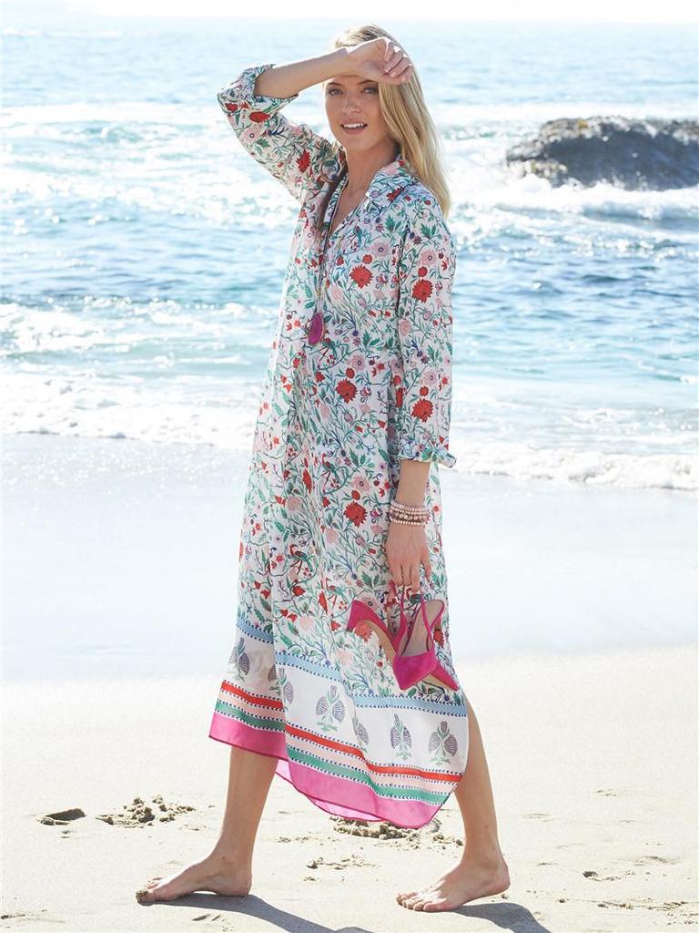 European & American Chiffon Print Beach Robe - Plus Size Bikini Cover-Up & Sun Protection Dress for Women