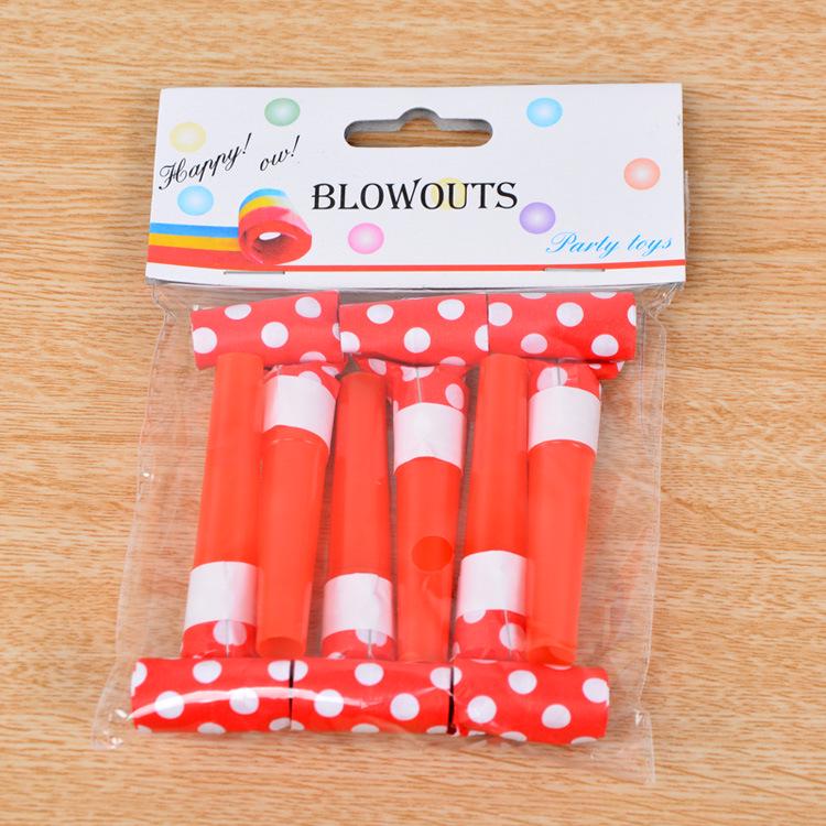 6cm Polka Dot Paper Blowout Whistles for Children's Birthday Party
