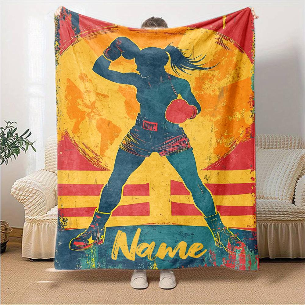 Custom Name boxing Theme Printed Blanket - Perfect for Couch, Bed, Travel & Outdoor Use | Machine Washable, Cozy & Durable.