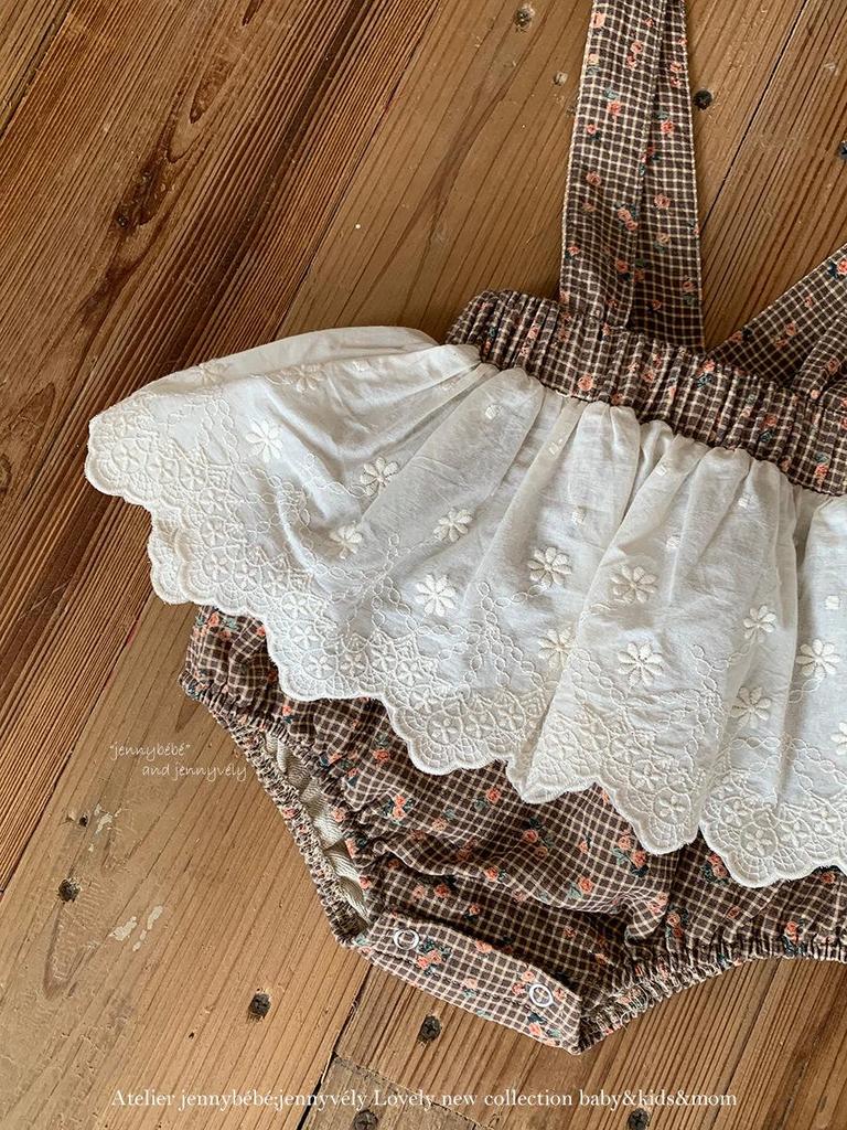 Jenny Kids 2025 Autumn Baby Girl 2-Piece Set: Korean Style Lace Peter Pan Collar Shirt with Overall Skirt