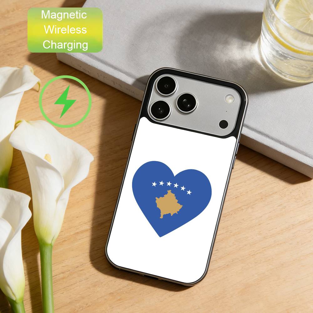 

Kosovo Flag Map Phone Case For iPhone17,16,15,14,13,12,Wireless charging protective case soft cover iphone16e