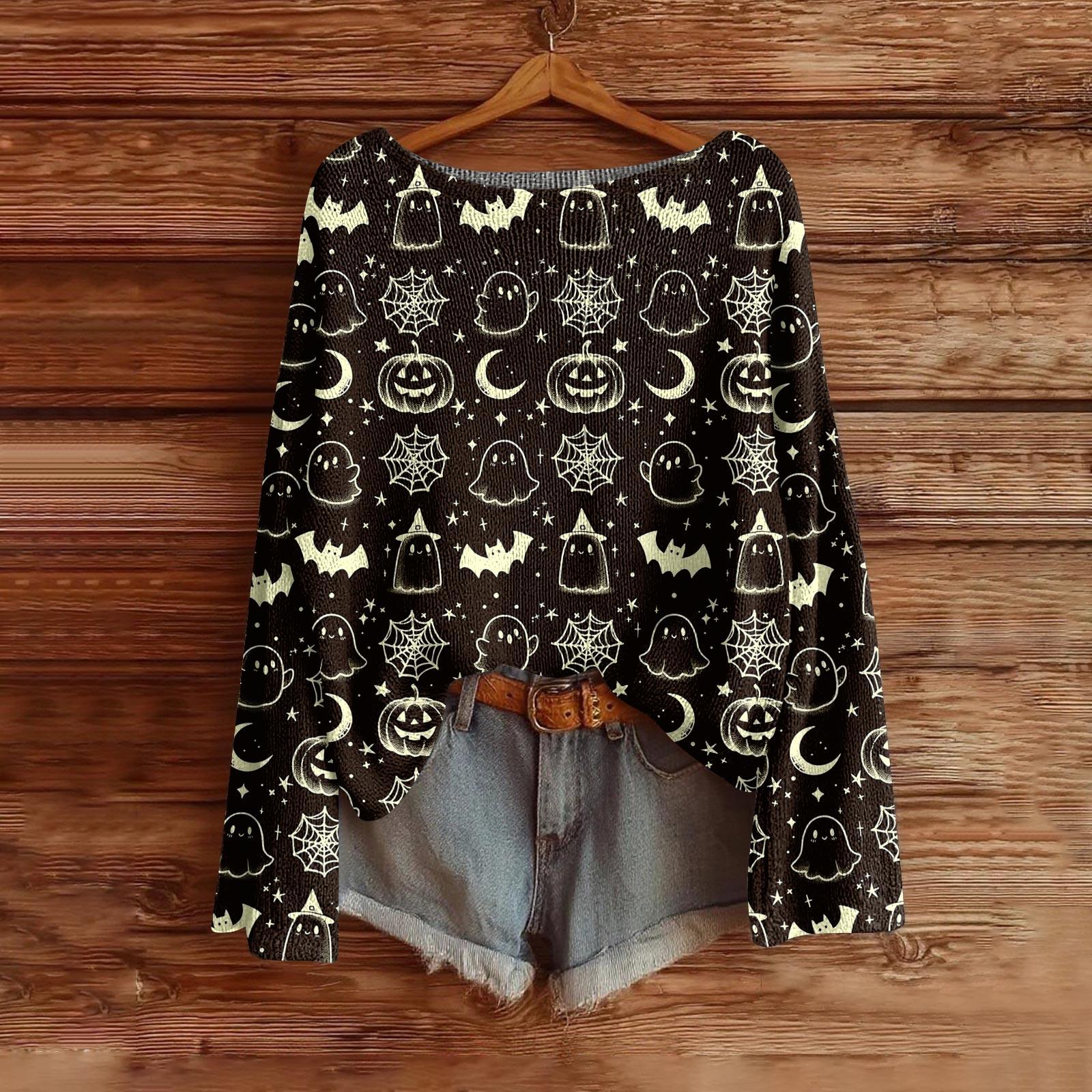 

Женский модный свитер с длинным рукавом и принтом на Хэллоуин S чёрный