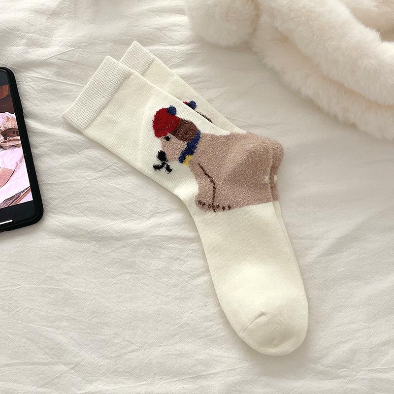 

Japanese Style Mid-Calf Slouch Socks - Women s Flocked Anime Cartoon Preppy Socks for Autumn and Winter Premium Packaging