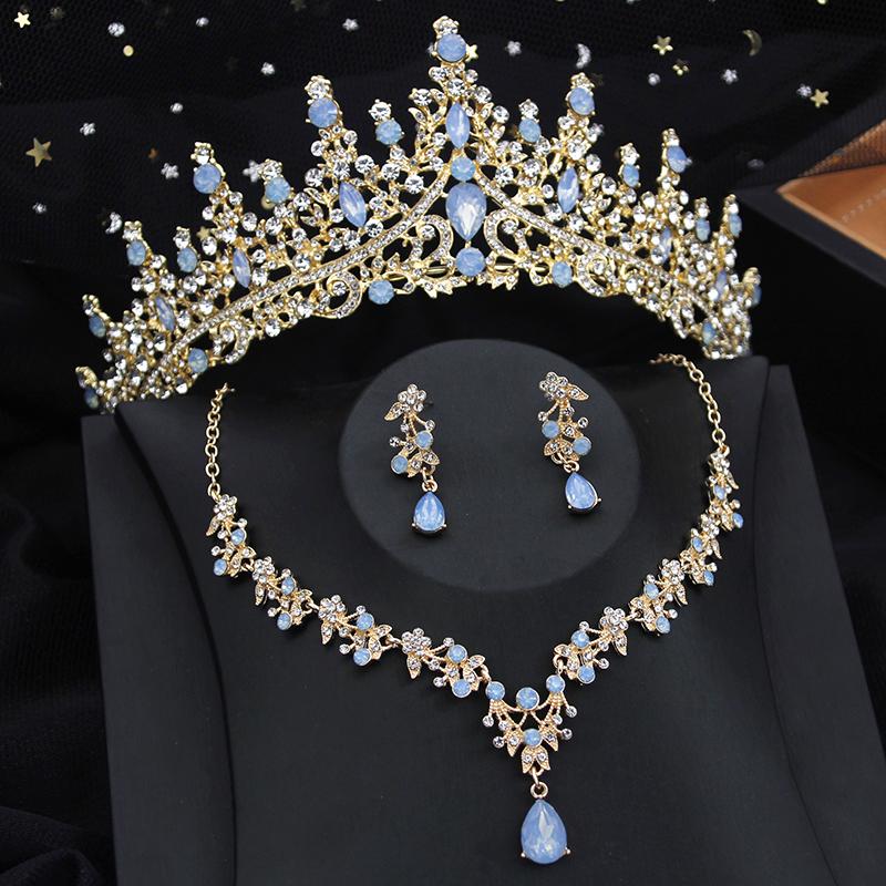 3 Piece Bridal Crown Jewelry Sets for Women Princess Tiaras Set Necklace Earrings Wedding Bride Jewelry Costume Accessories