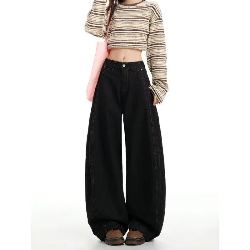 

Xintang Plus Size Women s Wide Leg High Street Jeans, Spring 2026 - Loose Slimming Casual Pants Small чёрный/золотой