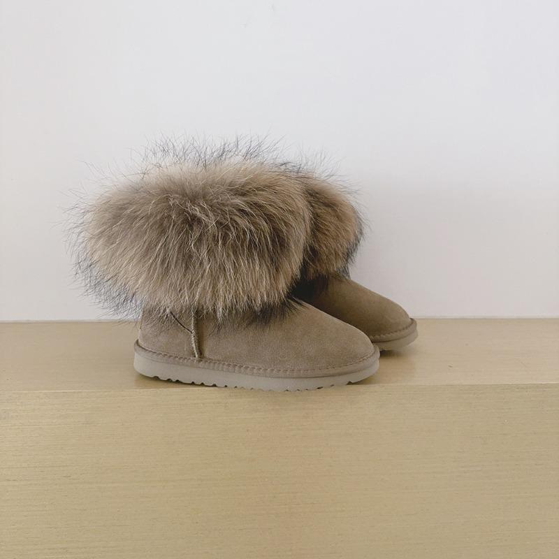 Winter Schneestiefel Damen Fuchshaar Niedriger Schaft Rindsleder Plüsch Warm Leicht Damenstiefel Stiefel