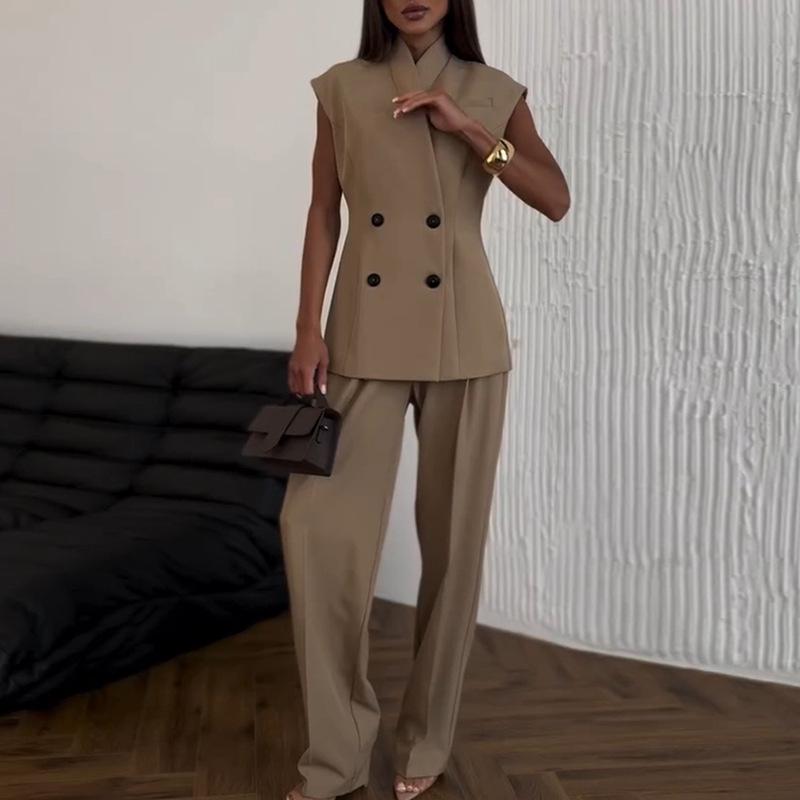2025 Summer Women's Double-Breasted Vest and High-Waist Pants Set