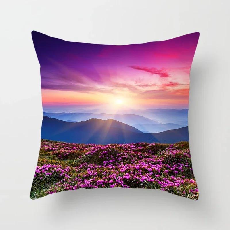 Home Decor Flowers Sunrise Sunset Field Print Pillow Cover Sofa Bedside Car Office Seat Cushion