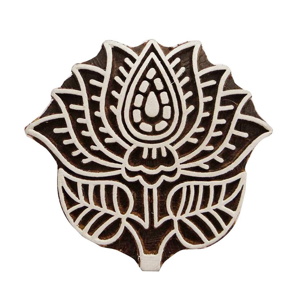 Handmade Wooden Printing Block Decorative Floral Design Textile Fabric Stamp