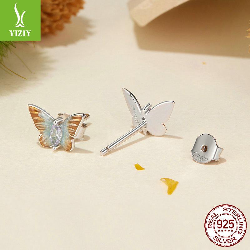 Silver Gradient Oil Drop Butterfly Earrings, S925 Sterling Silver Fashion Jewelry