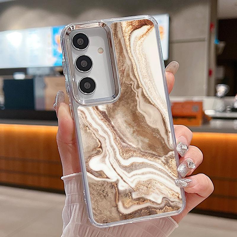 Watercolor Marble Case For Samsung S26 S25 Ultra S24 Plus S23 S22 S21 FE A54 A55 A16 A36 A56 A17 A37 A57 5G Plating Lens Clear Soft Cover