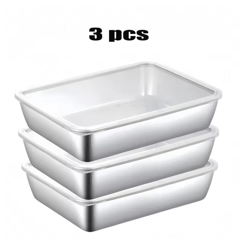 Stainless Steel Food Storage Container Rectangle Dish with Cover Noodles Fruit Tray Lunch Box Thick Refrigerator Organizer Plate