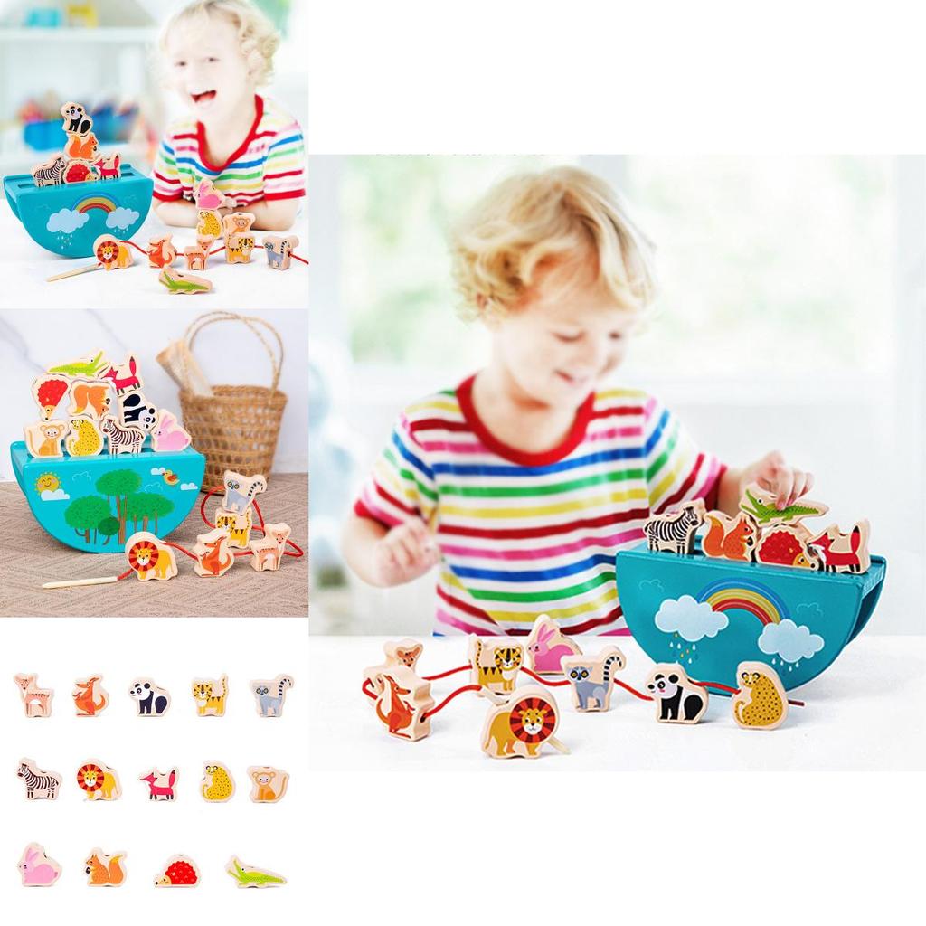 Animal Balance Building Blocks For Toddlers Wooden Bead Stringing Toy