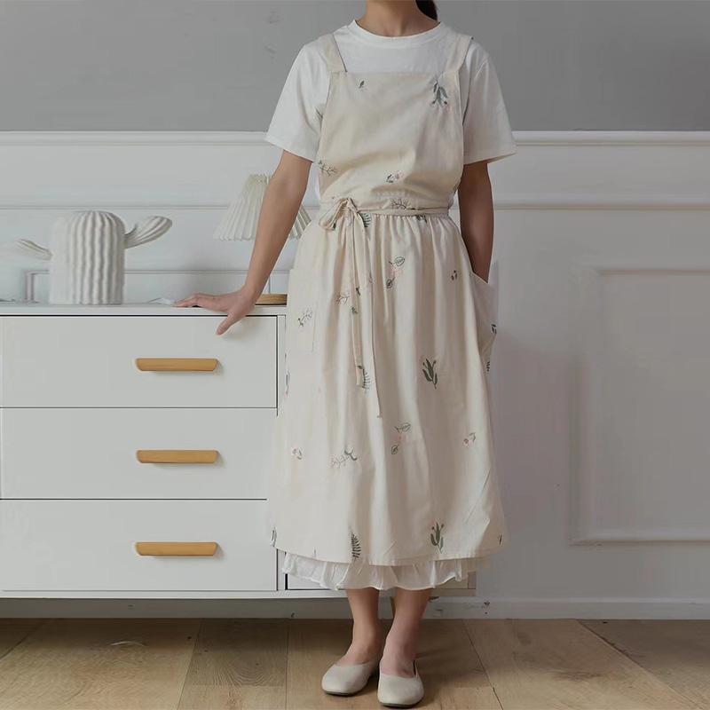 

Хлопок льняной вышитый фартук сарафан с перекрещивающимися спинками нагрудник с карманами для приготовления пищи садоводства выпечки рисования кафе