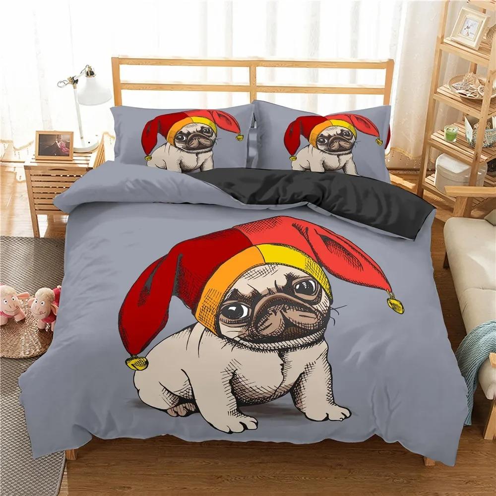 Cozy Lightweight King Queen 3d Cartoon Pug Dog Lovely Home Pet Puppy Pattern Size Cute Animal Theme Soft Comforter