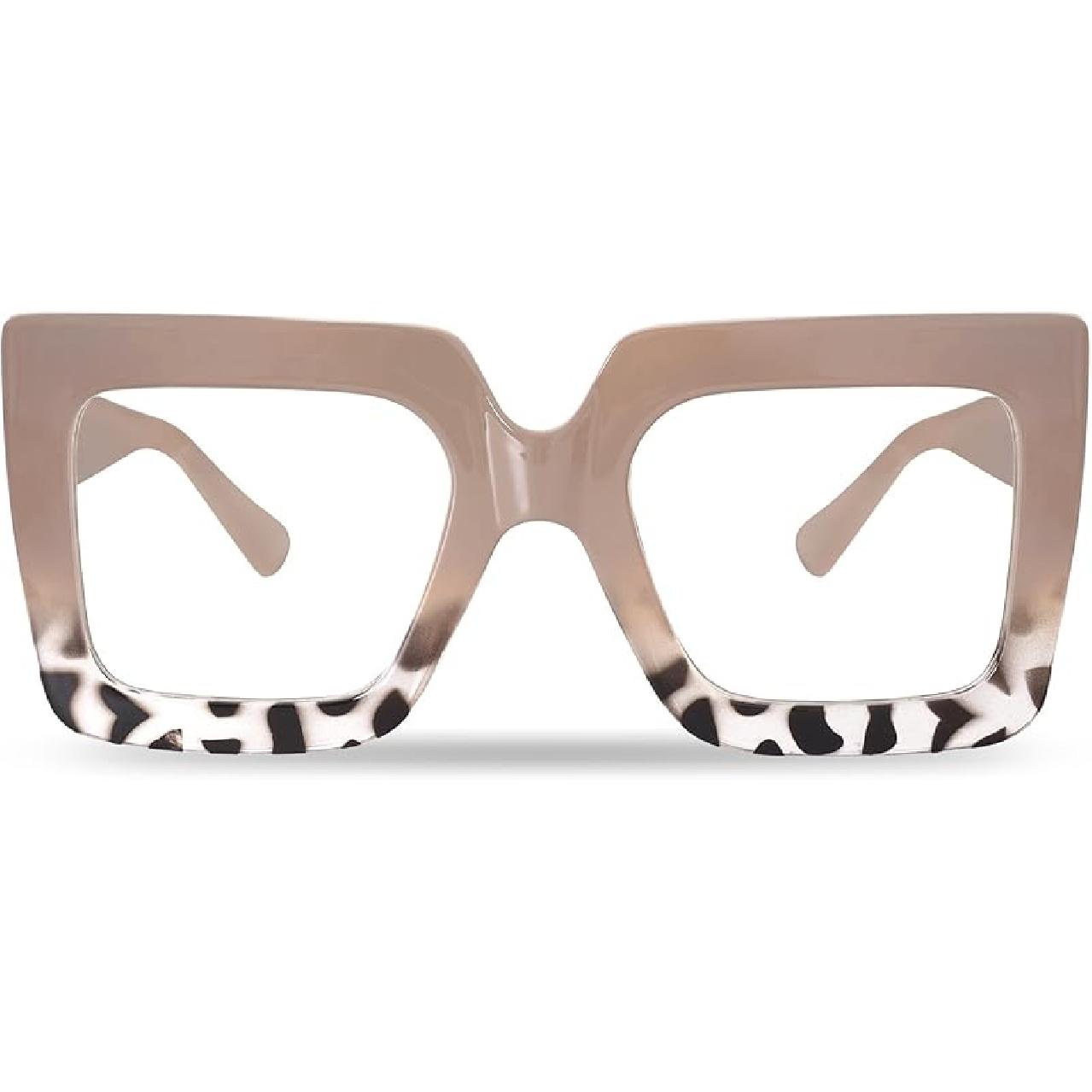 hoyuwak Oversized Square Blue Light Glasses Big Frame Computer Eyewear Thick Fashion Clear Glasses for Women Fashion Clear