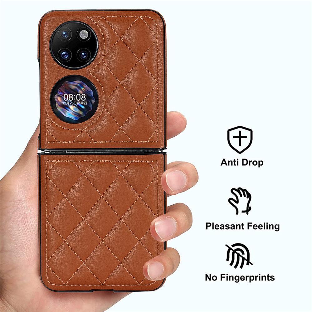 Fashion P50 Pocket Rhombic Ultra-thin Leather Case For Huawei P50 Pocket 2 Shockproof Back Cover