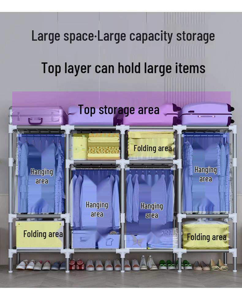 Sturdy All-Steel Cloth Wardrobe: Durable Bedroom Storage Cabinet for Easy Assembly
