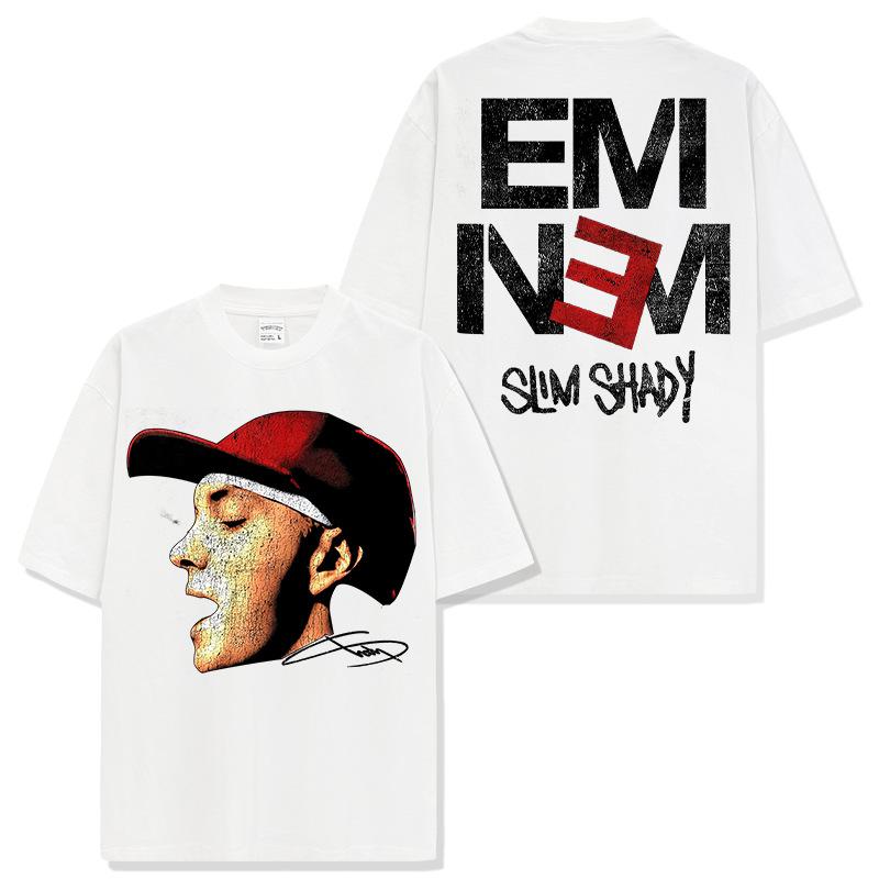 American Hip Hop Eminem Eminem Printed Short Sleeve T-Shirt Casual Crew Neck Men's and Women's Retro Fashion Short Sleeve Top