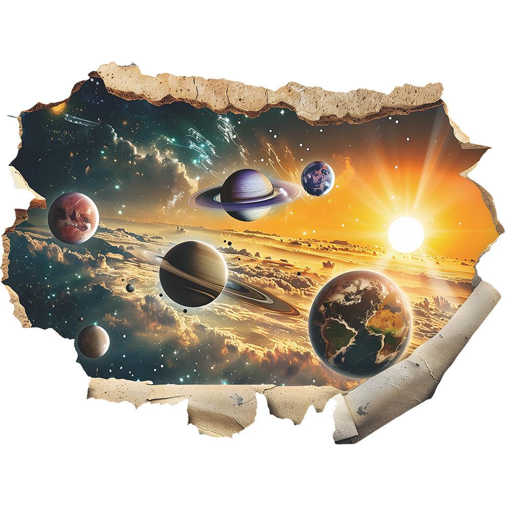 Fun-L075 Broken Wall Planet Universe Bedroom Living Room Background Landscaping Decorative Wall Stickers